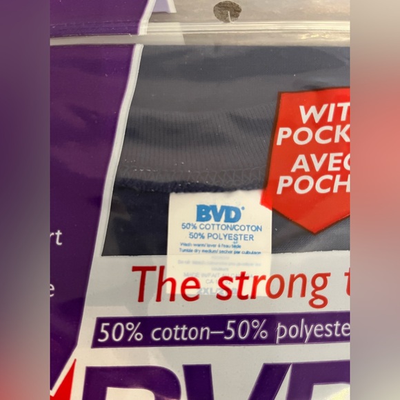 Vintage 90s BVD Pocket Strong T-Shirt 2XL Green Navy Blue NOS Tee - Picture 4 of 10